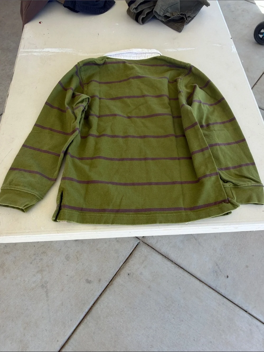 Gymboree Olive Green Striped Rugby Polo with White Collar